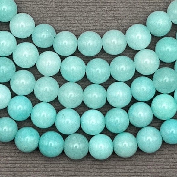 Natural 6mm Smooth Round Light Blue Jade Gemstone Strand of Beads
