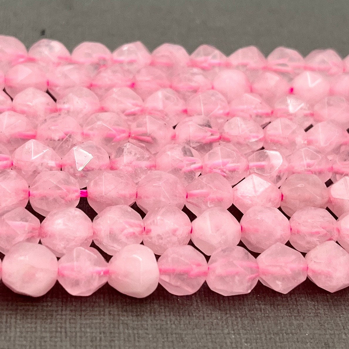 Natural 4mm/6mm/8mm Rose Quartz Faceted Round Star Cut Gemstone Strand of Beads