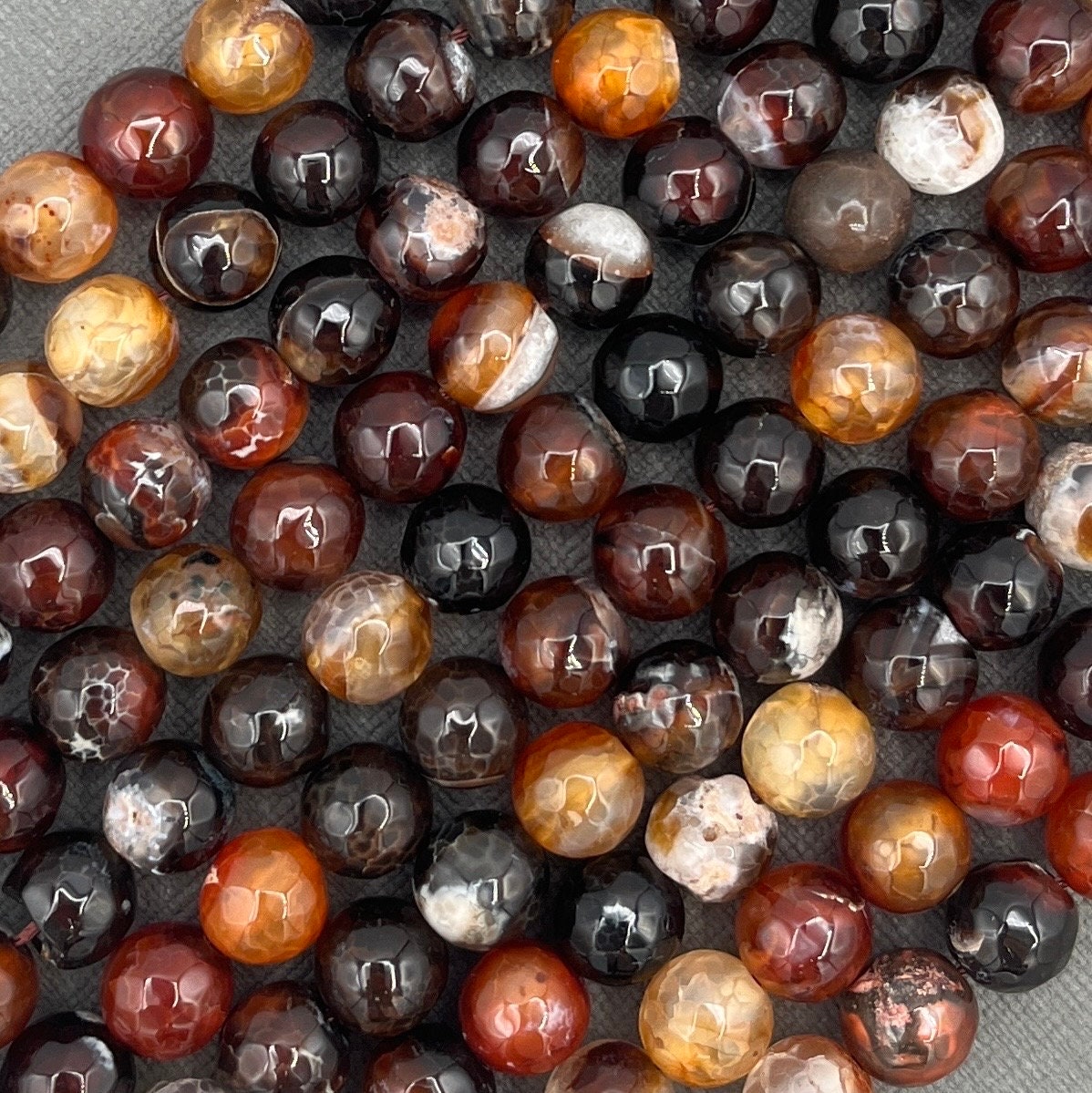Natural 4mm/6mm/8mm Fire Crackle Agate Dyed Faceted Round Old Lace Gemstone Strand of beads