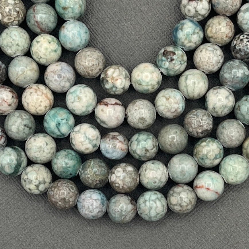 8mm Maifanite/Maifan Coral Fossil Round Dyed Blue Gemstone Strand of Beads