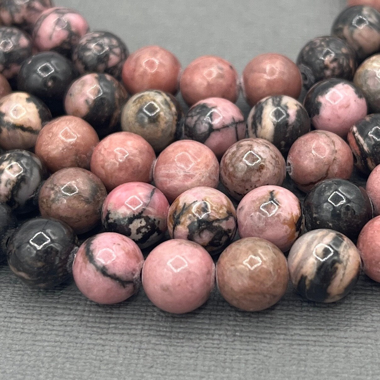 Natural 8mm/6mm/4mm Smooth Round Rhodonite Gemstone Strand of Beads