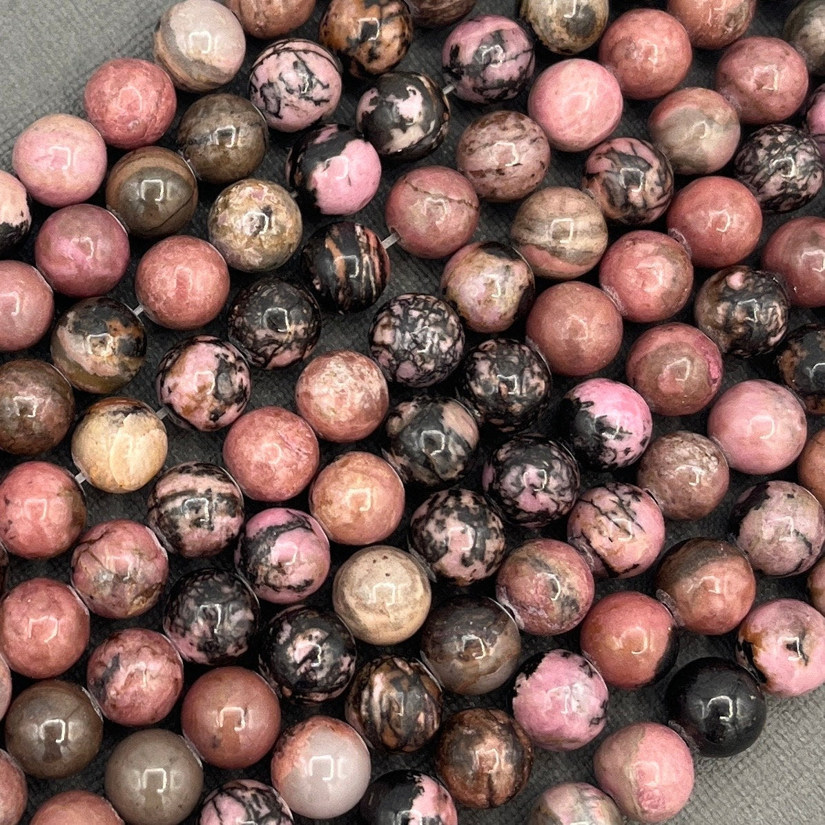 Natural 8mm/6mm/4mm Smooth Round Rhodonite Gemstone Strand of Beads