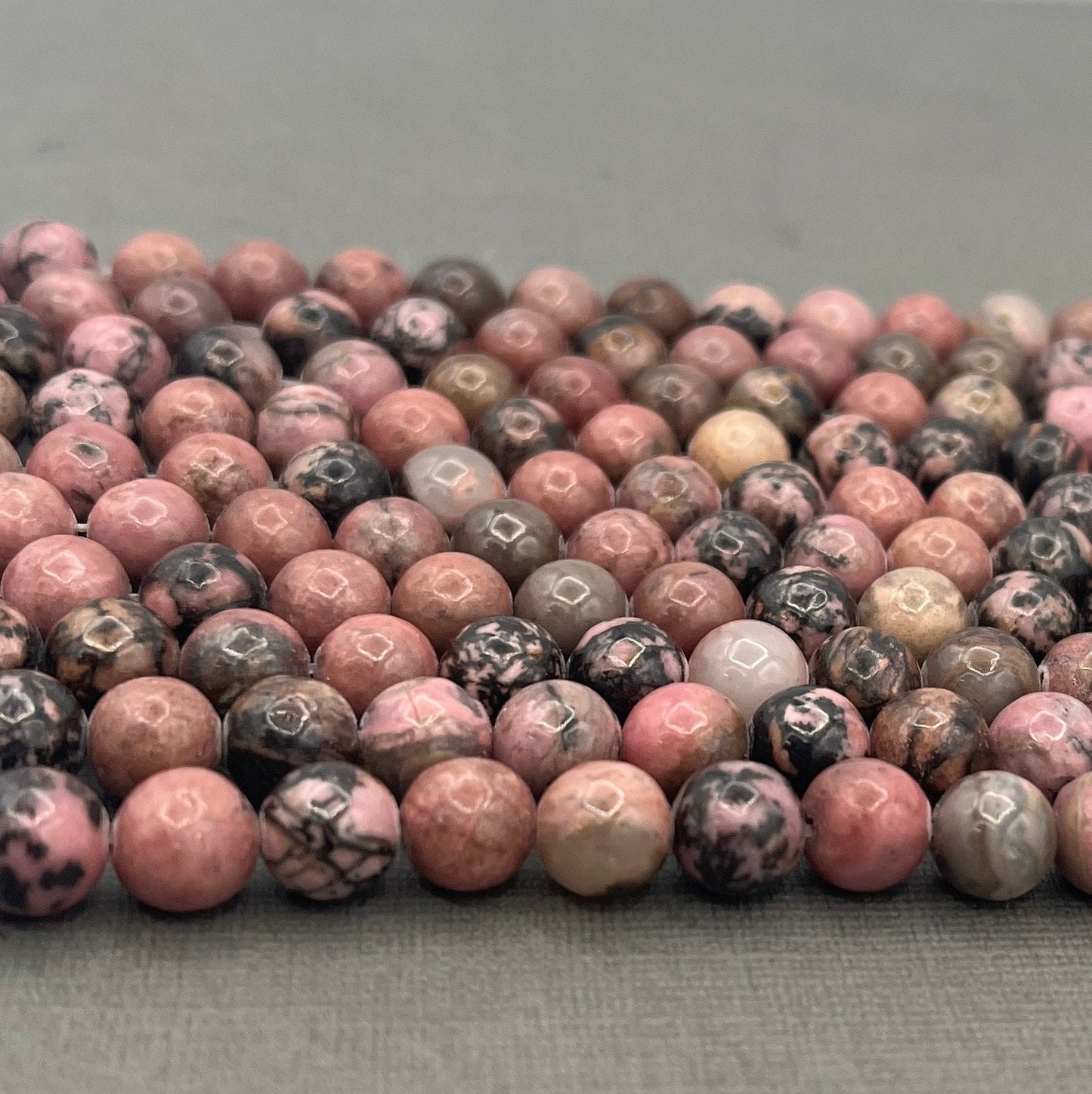 Natural 8mm/6mm/4mm Smooth Round Rhodonite Gemstone Strand of Beads