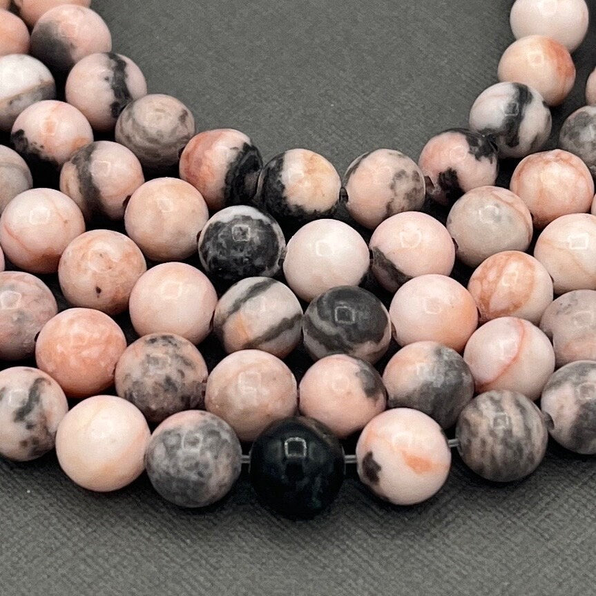 8mm Smooth Round Zebra Jasper Gemstone Strand of Beads