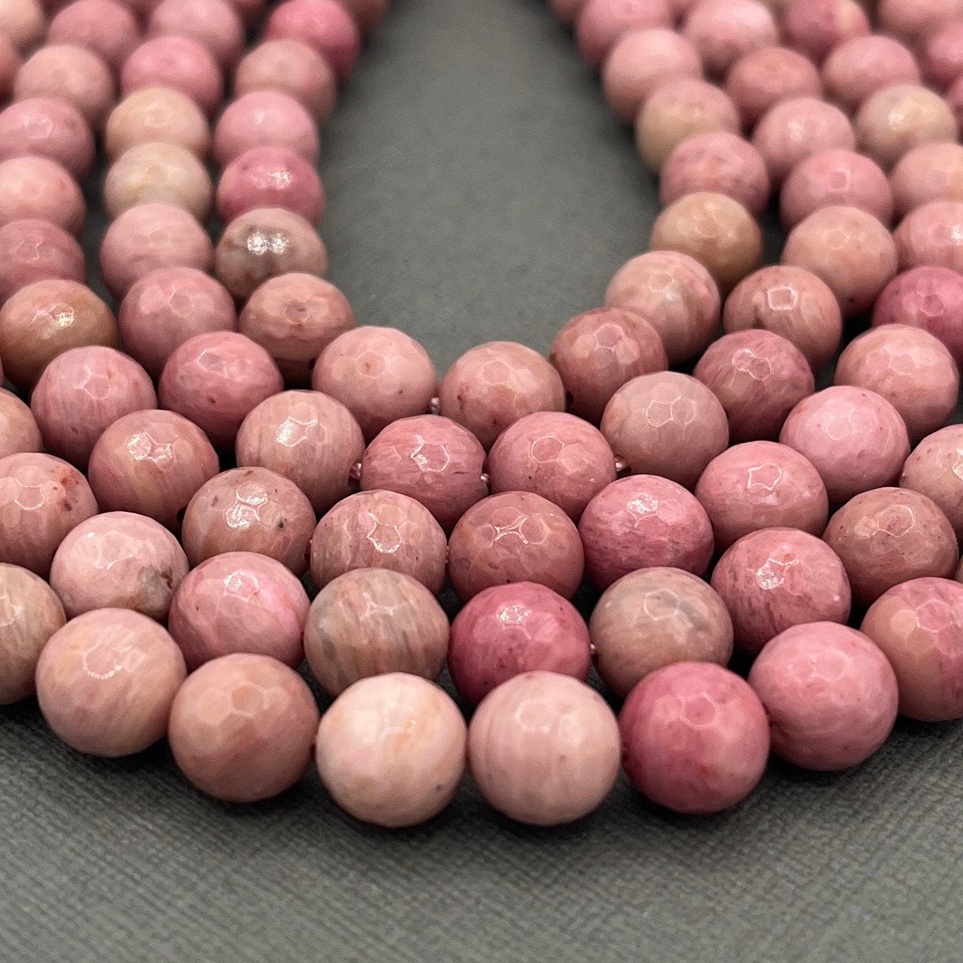 Natural 8mm Faceted Round Rhodonite Gemstone Strand of Beads