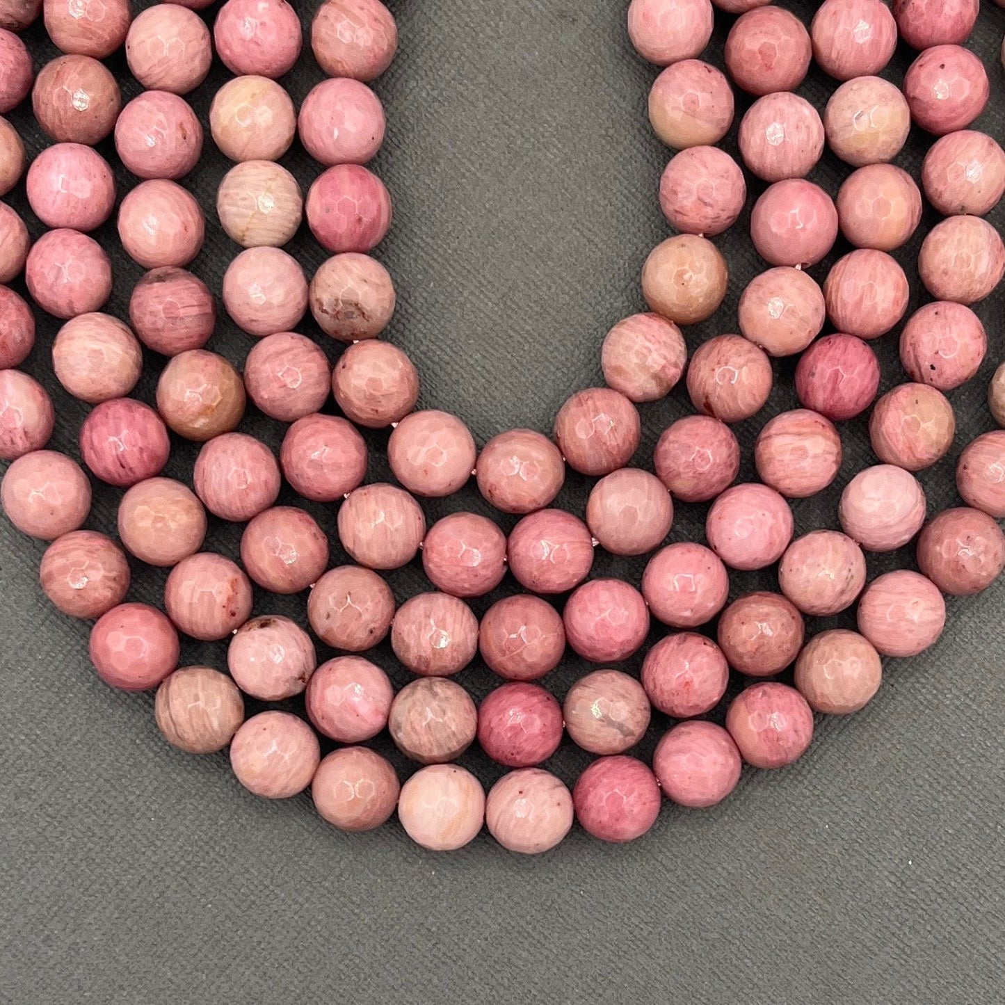 Natural 8mm Faceted Round Rhodonite Gemstone Strand of Beads