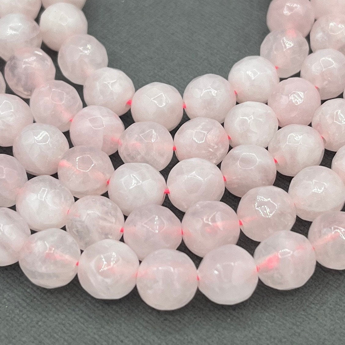 Natural 4mm/6mm/8mm Round Faceted Rose Quartz Gemstone Strand of Beads