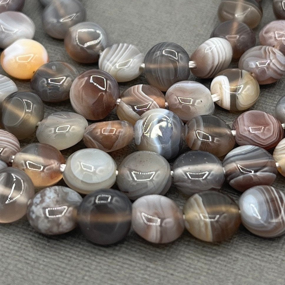 8mm Flat Round Botswana Agate Strand of Beads