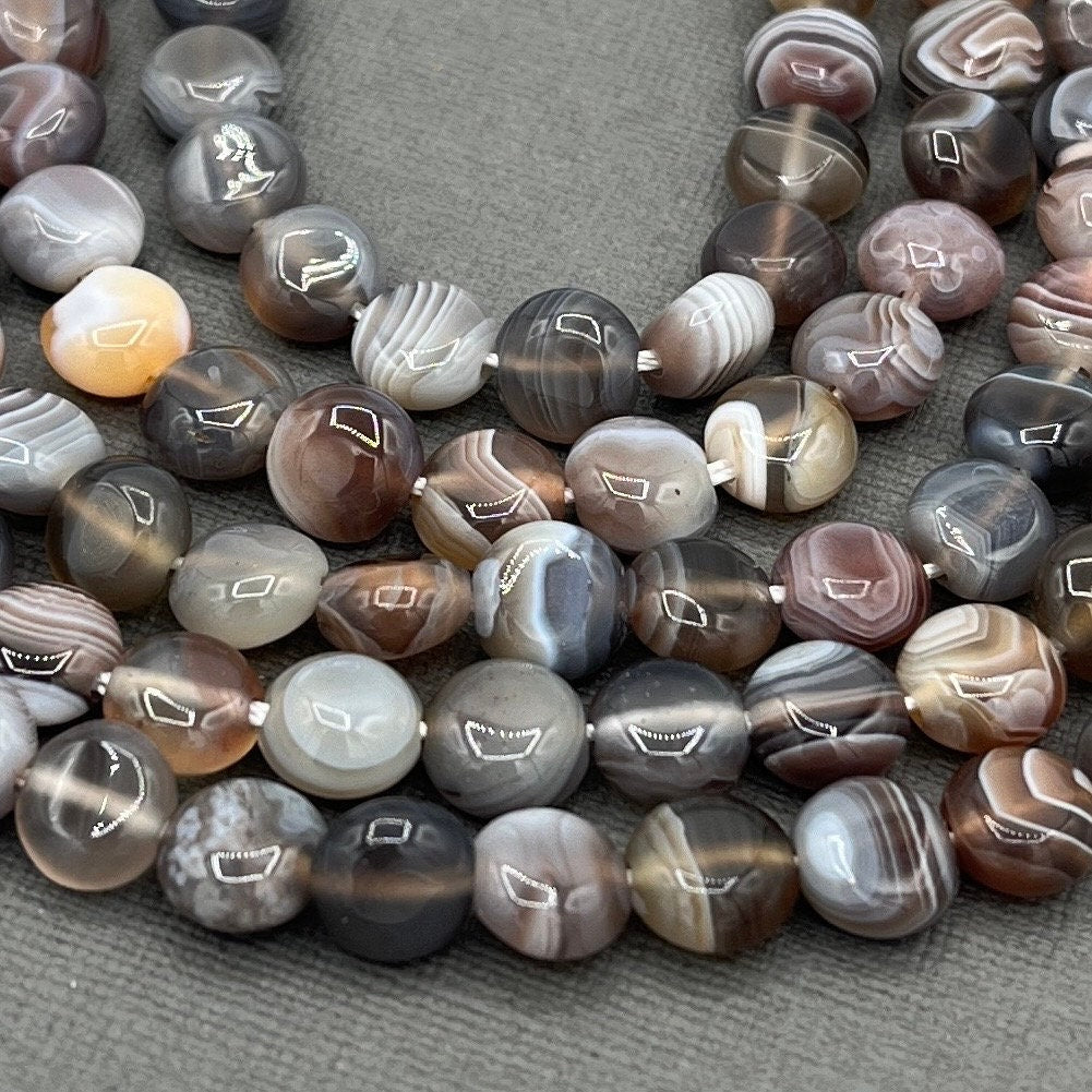 8mm Flat Round Botswana Agate Strand of Beads
