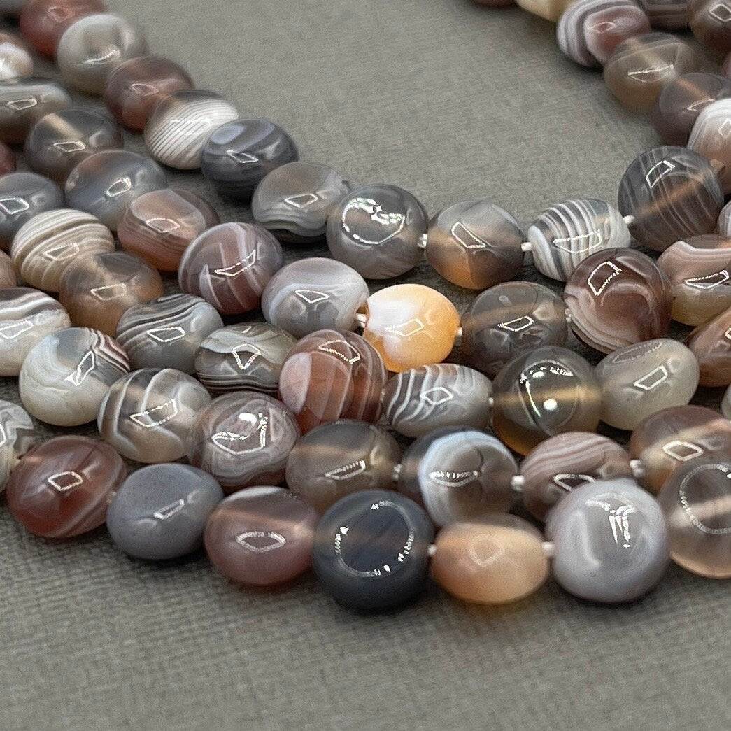 8mm Flat Round Botswana Agate Strand of Beads