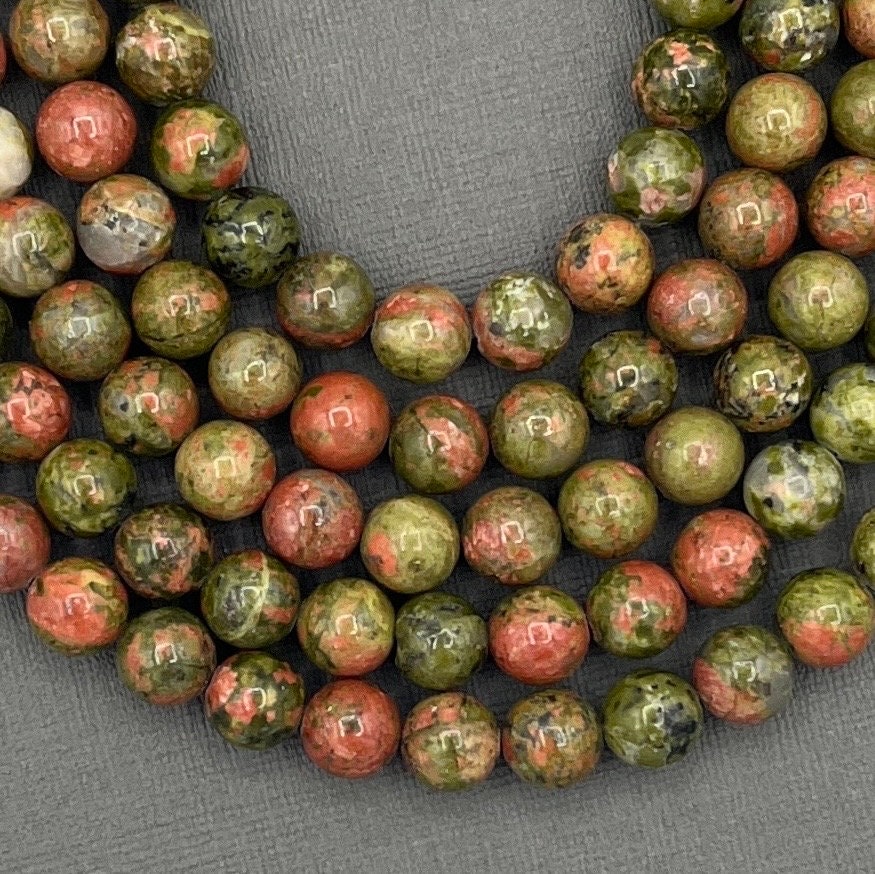 Natural 8mm Smooth Round Unakite Gemstone Strand of Beads