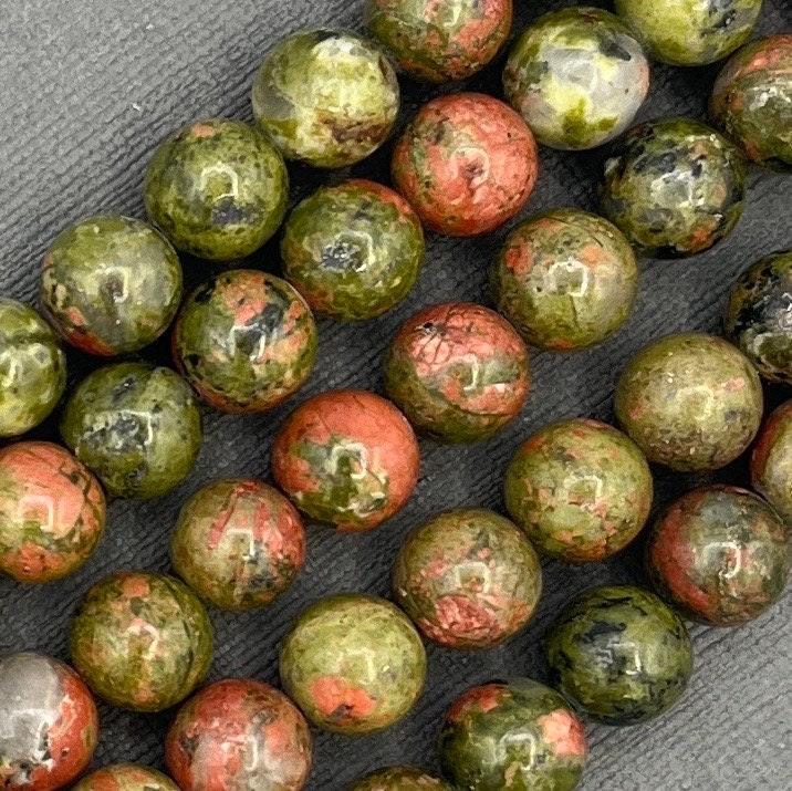 Natural 8mm Smooth Round Unakite Gemstone Strand of Beads