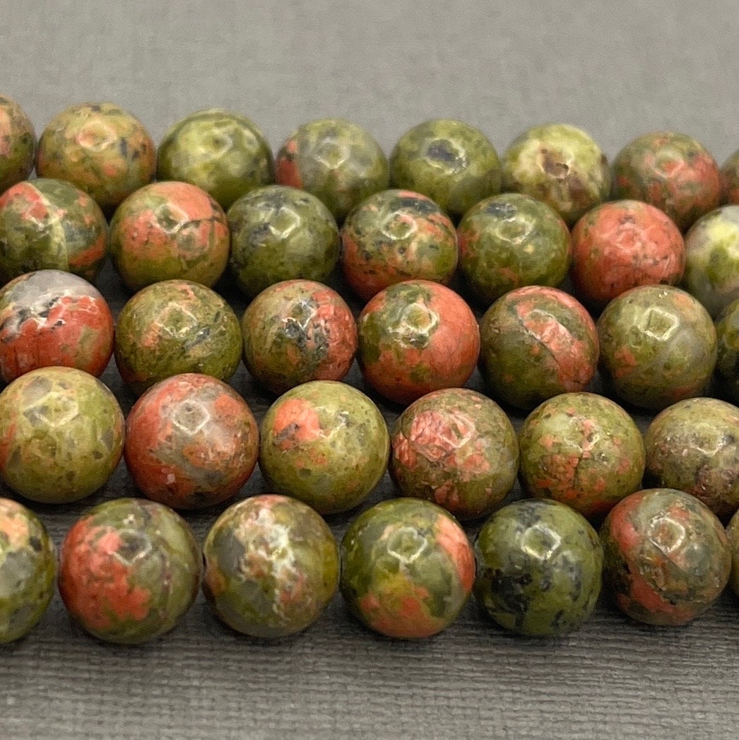 Natural 8mm Smooth Round Unakite Gemstone Strand of Beads
