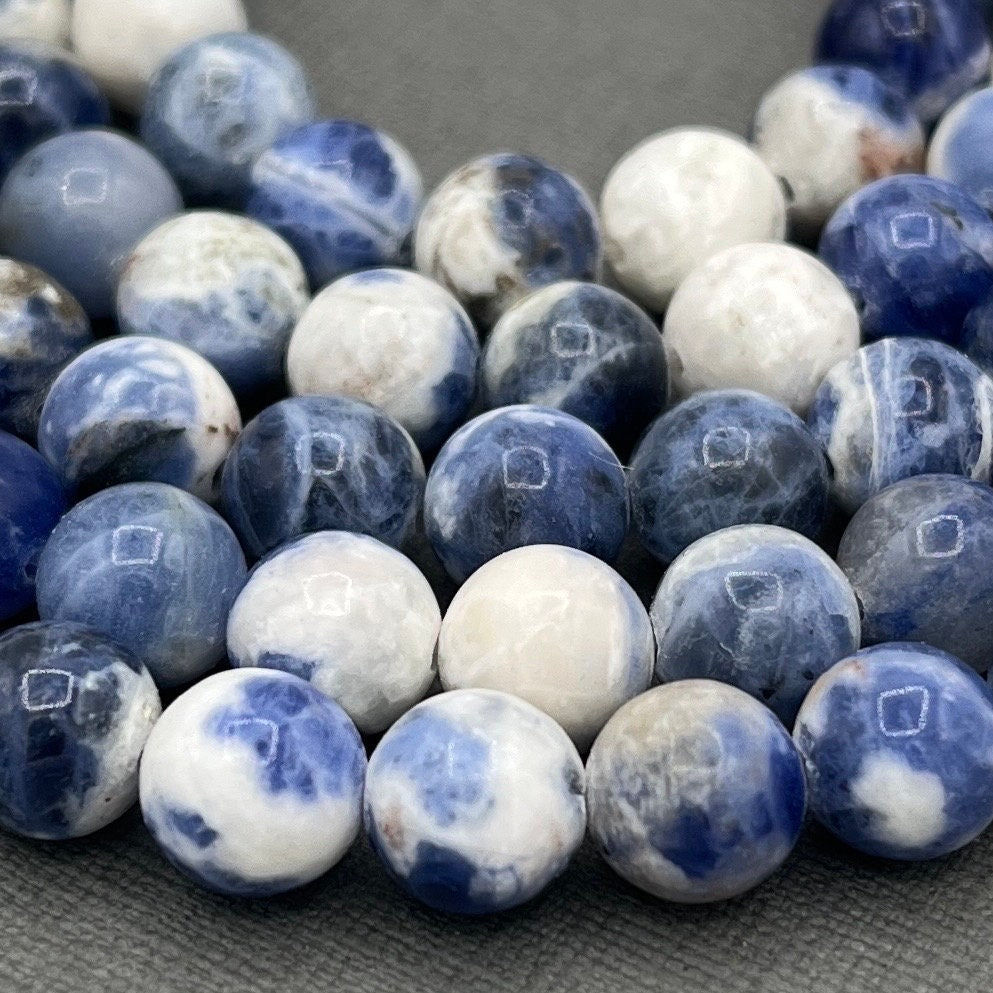 Natural 8mm Smooth Round Sodalite Blue Gemstone Strand of Beads