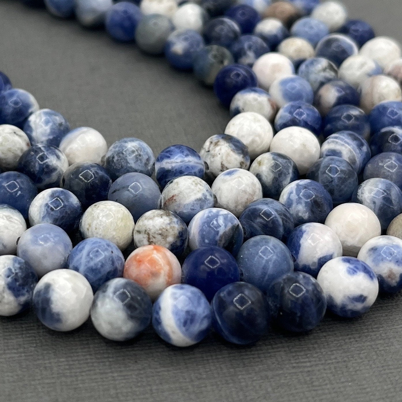 Natural 8mm Smooth Round Sodalite Blue Gemstone Strand of Beads