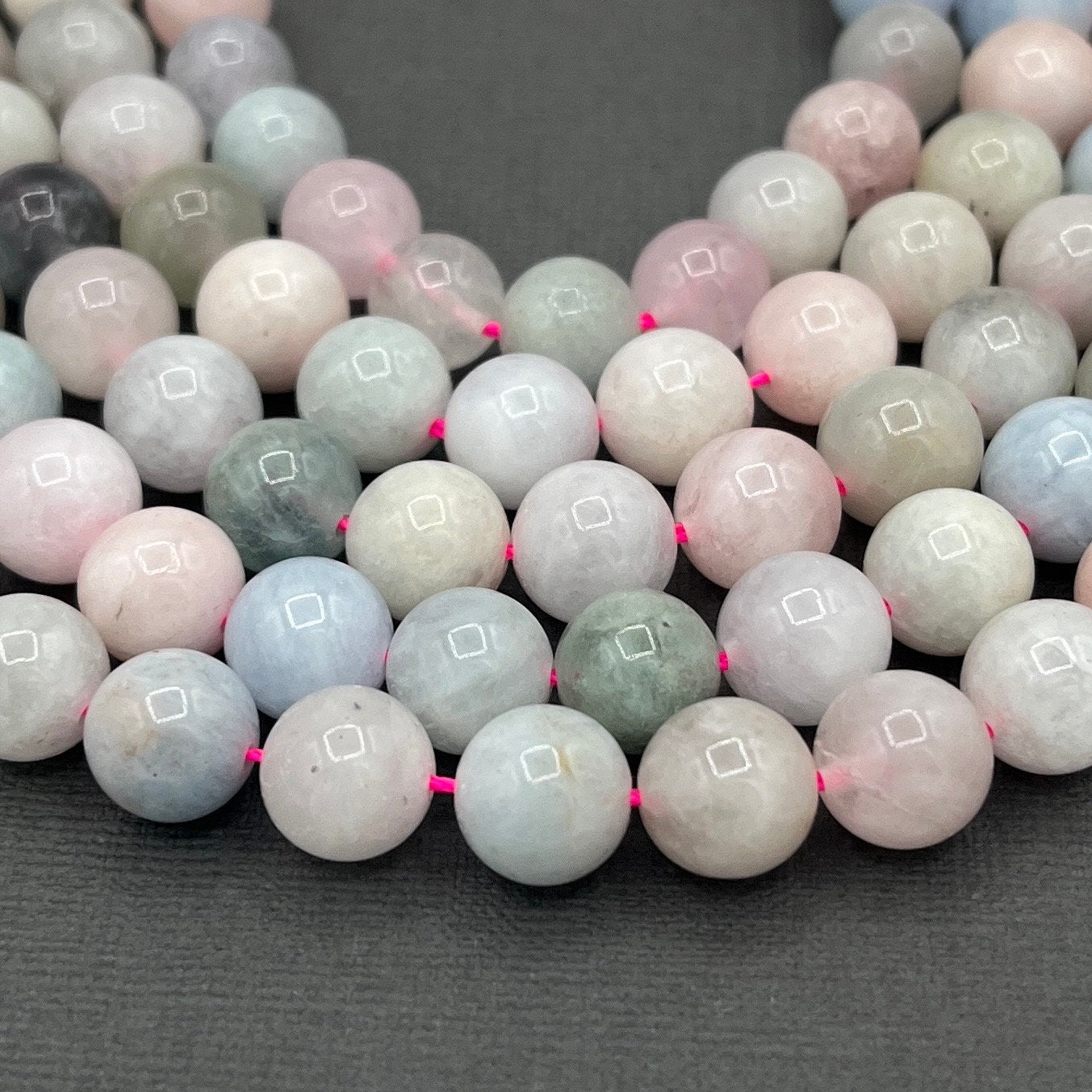 Natural 8mm Smooth Round Morganite Gemstone Strand of Beads