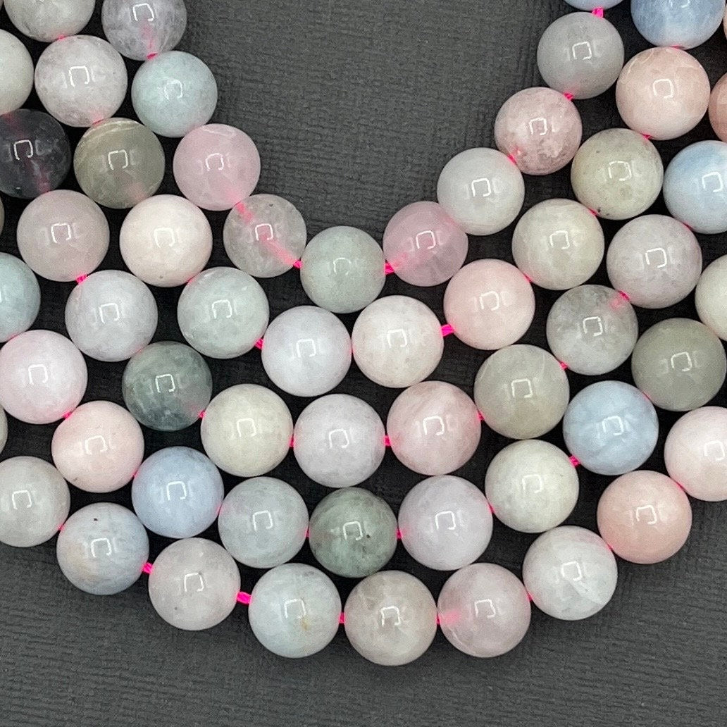 Natural 8mm Smooth Round Morganite Gemstone Strand of Beads