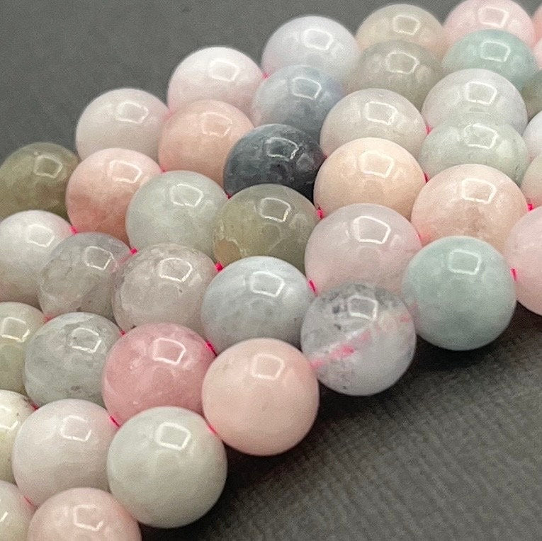 Natural 8mm Smooth Round Morganite Gemstone Strand of Beads