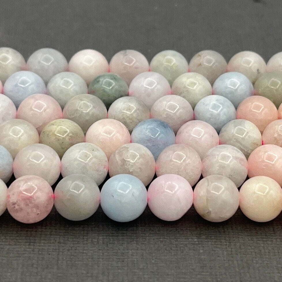 Natural 8mm Smooth Round Morganite Gemstone Strand of Beads