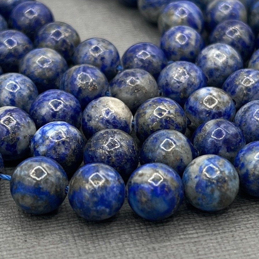 Natural 8mm Lapis Lazuli Smooth Round Gemstone Strand of Beads