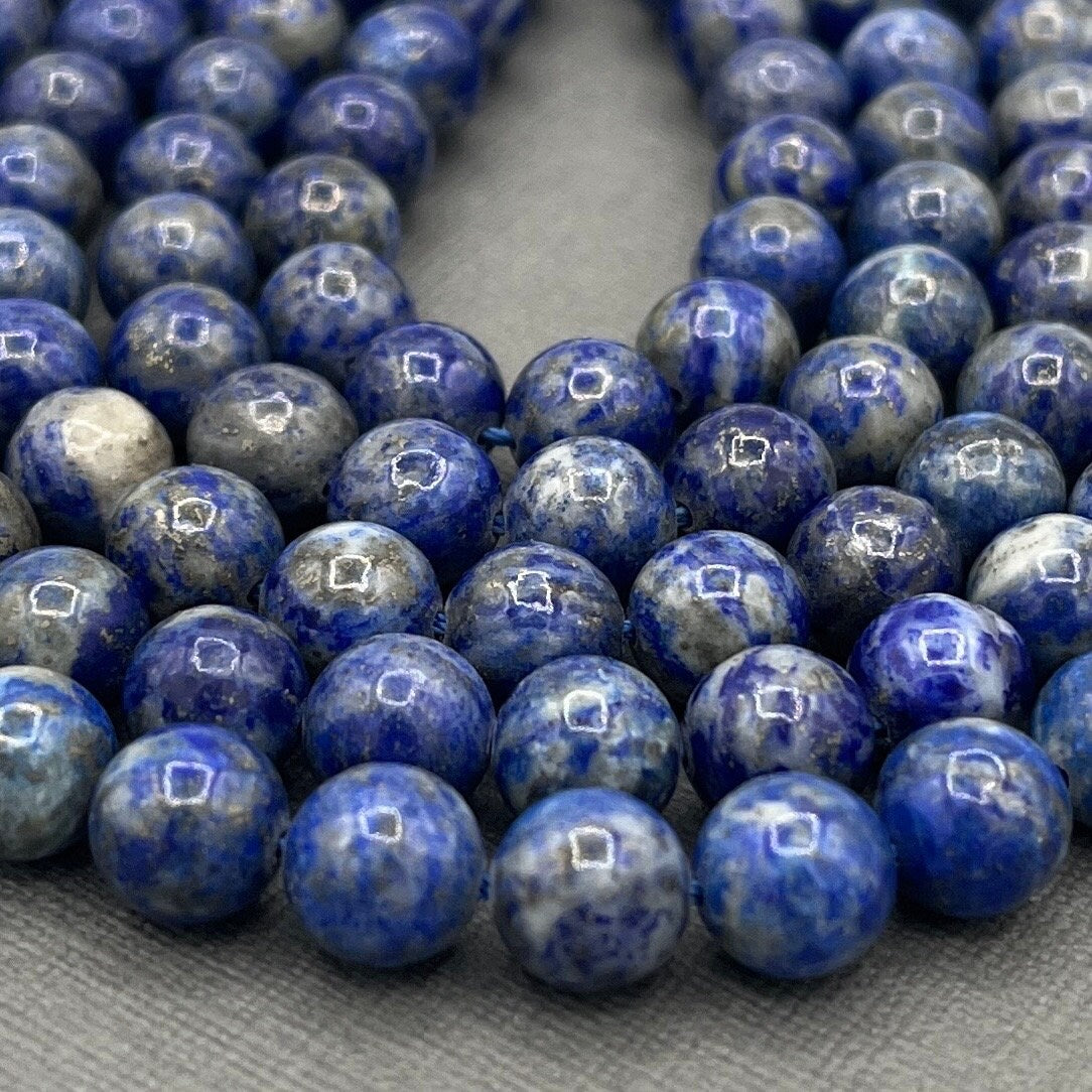 Natural 8mm Lapis Lazuli Smooth Round Gemstone Strand of Beads