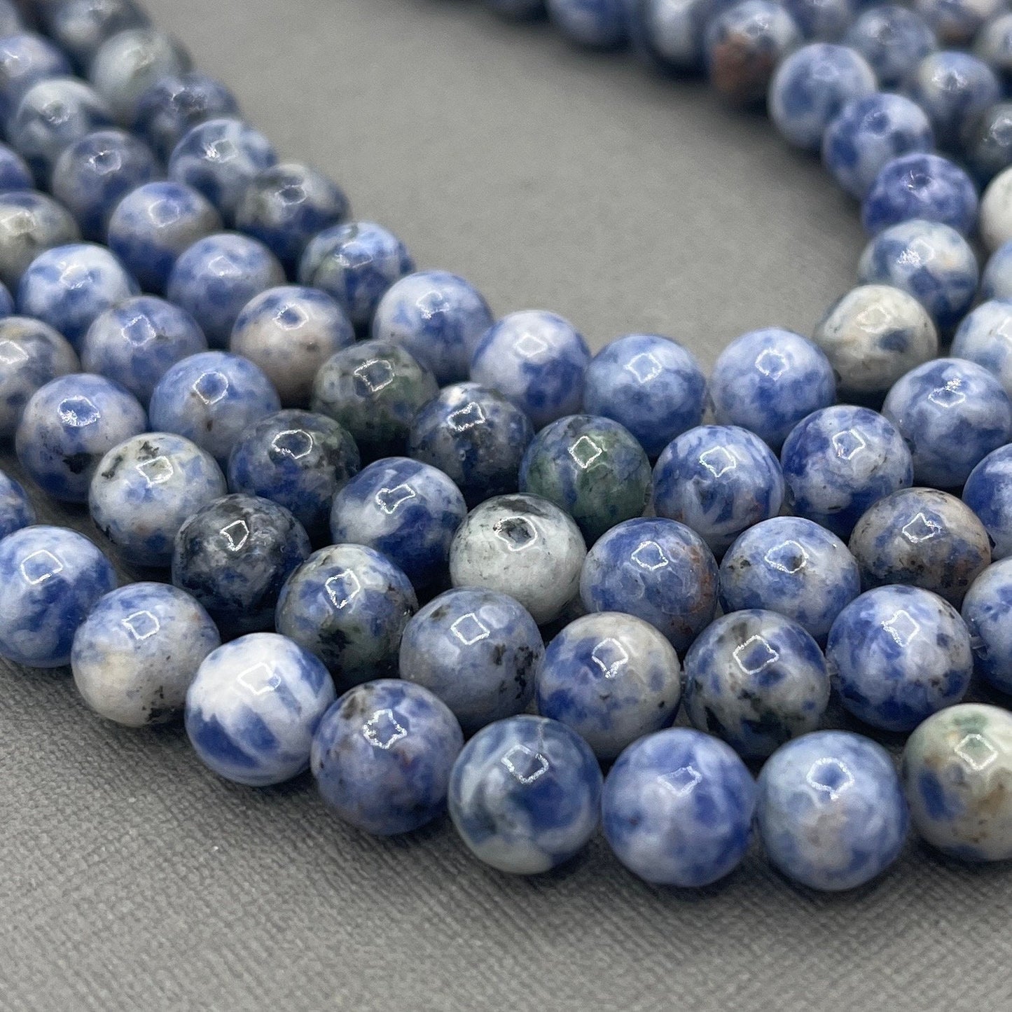 Natural 8mm Smooth Round Blue Spot Jasper Gemstone Strand of Beads