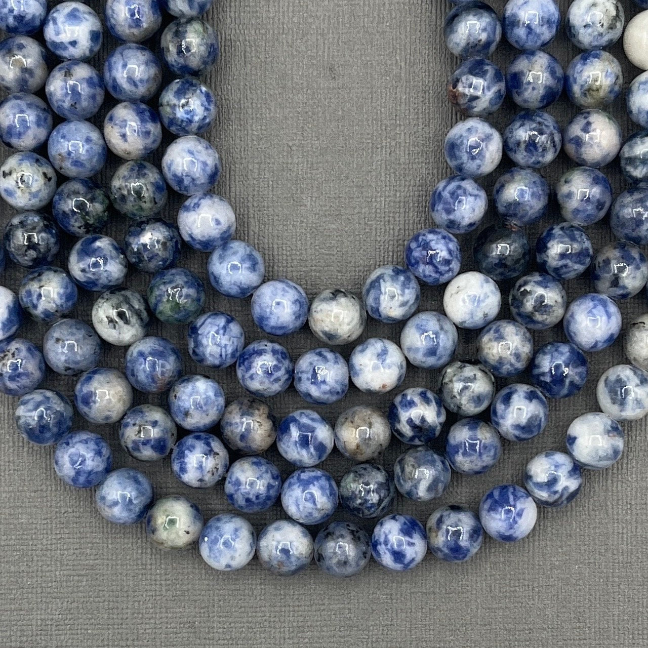 Natural 8mm Smooth Round Blue Spot Jasper Gemstone Strand of Beads