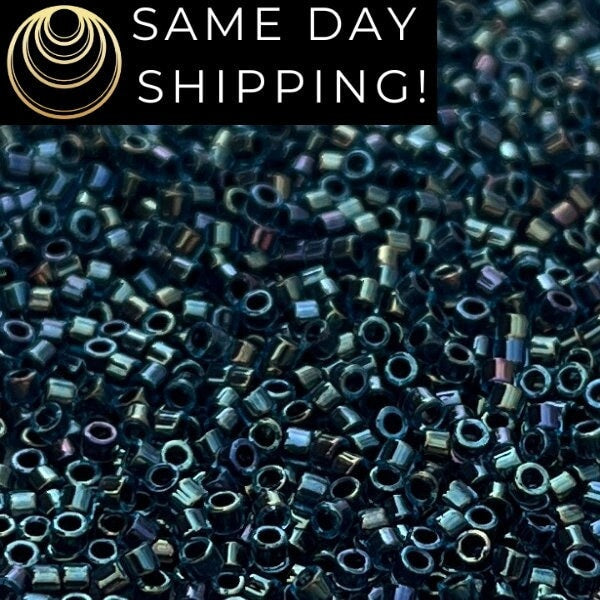 DB286 SAME DAY SHIPPING! 1-20 Grams Miyuki 11/0 Delica Beads Midnight Blue Lined Aqua Cylinder Beads, Seed Beads, Free Container!