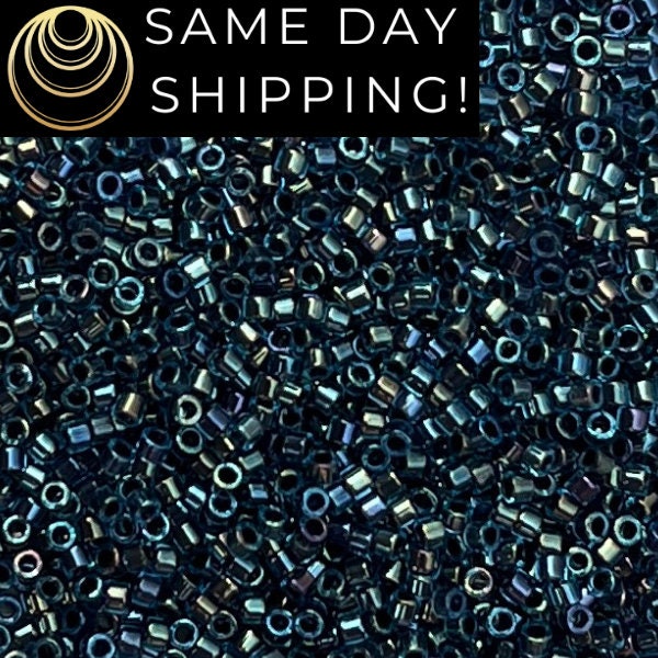 DB286 SAME DAY SHIPPING! 1-20 Grams Miyuki 11/0 Delica Beads Midnight Blue Lined Aqua Cylinder Beads, Seed Beads, Free Container!