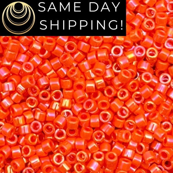 DB161 SAME DAY SHIPPING! 1-20 Grams Miyuki 11/0 Delica Beads Opaque Orange, Sparkle Orange, Rainbow Orange Free Container!