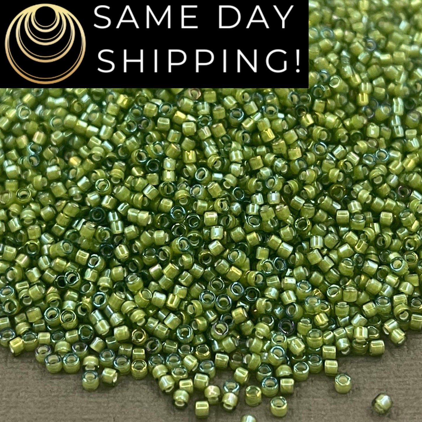 DB1786 SAME DAY SHIPPING! 1-20 Grams Miyuki 11/0 Delica Beads White Lined Light Green Luminous -Free Container!