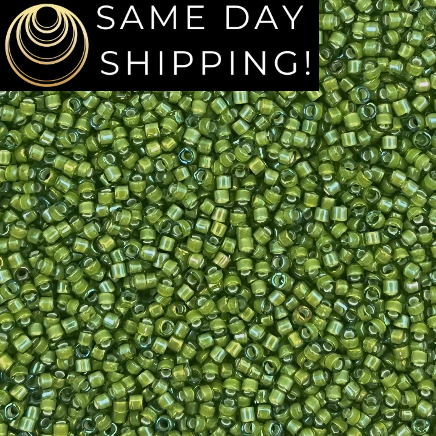 DB1786 SAME DAY SHIPPING! 1-20 Grams Miyuki 11/0 Delica Beads White Lined Light Green Luminous -Free Container!