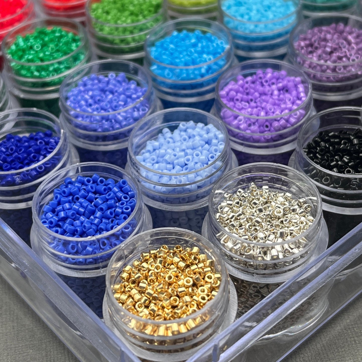 SAME DAY SHIPPING! 30 Colors! 8 grams each! Miyuki 11/0 Delica Bead Opaque Essentials Palette-Free Containers and Case!