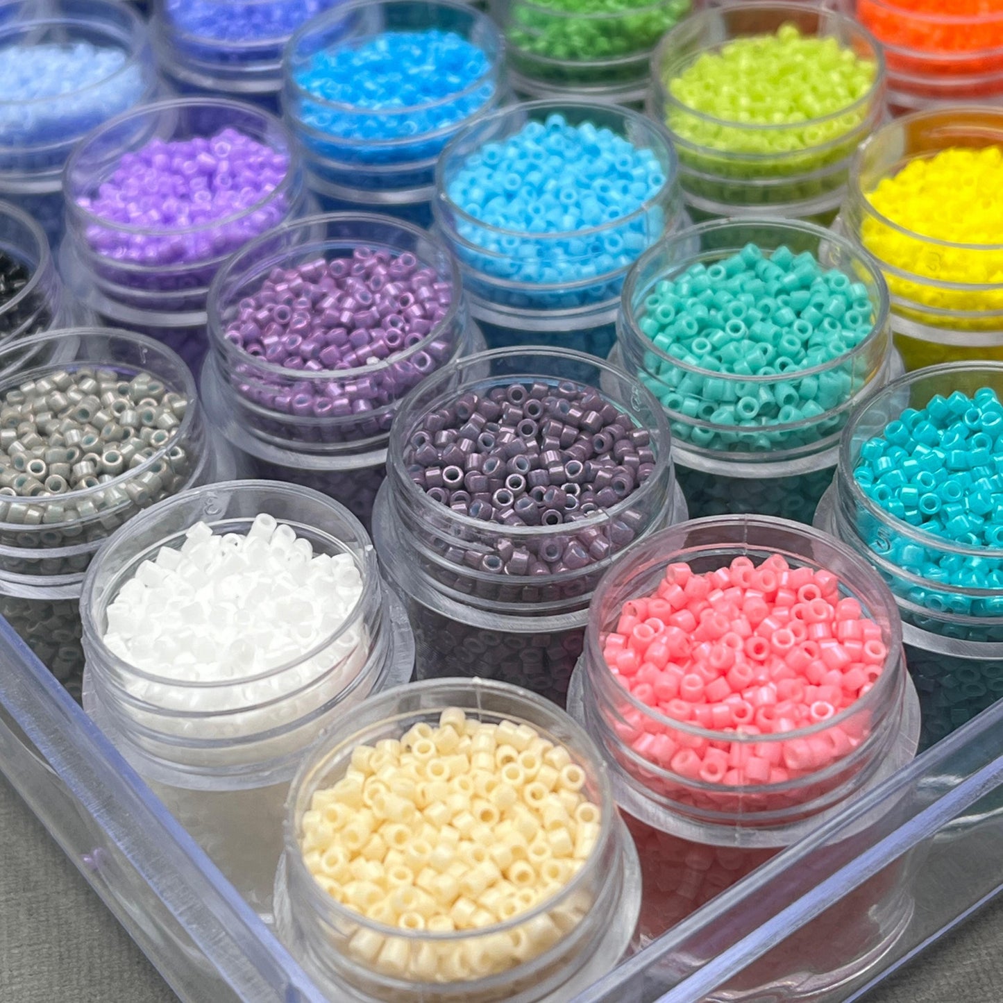 SAME DAY SHIPPING! 30 Colors! 8 grams each! Miyuki 11/0 Delica Bead Opaque Essentials Palette-Free Containers and Case!