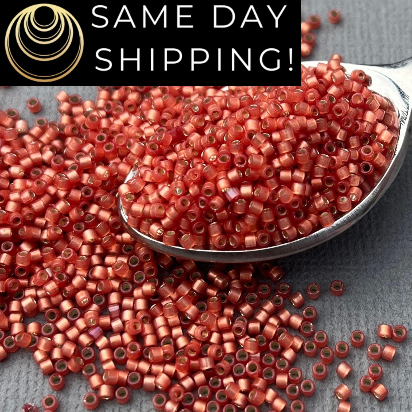 DB2178 SAME DAY SHIPPING! 1-20 Grams Miyuki 11/0 Delica Beads Duracoat Semi-Frosted Silver-Lined Dyed Papaya, Free Container