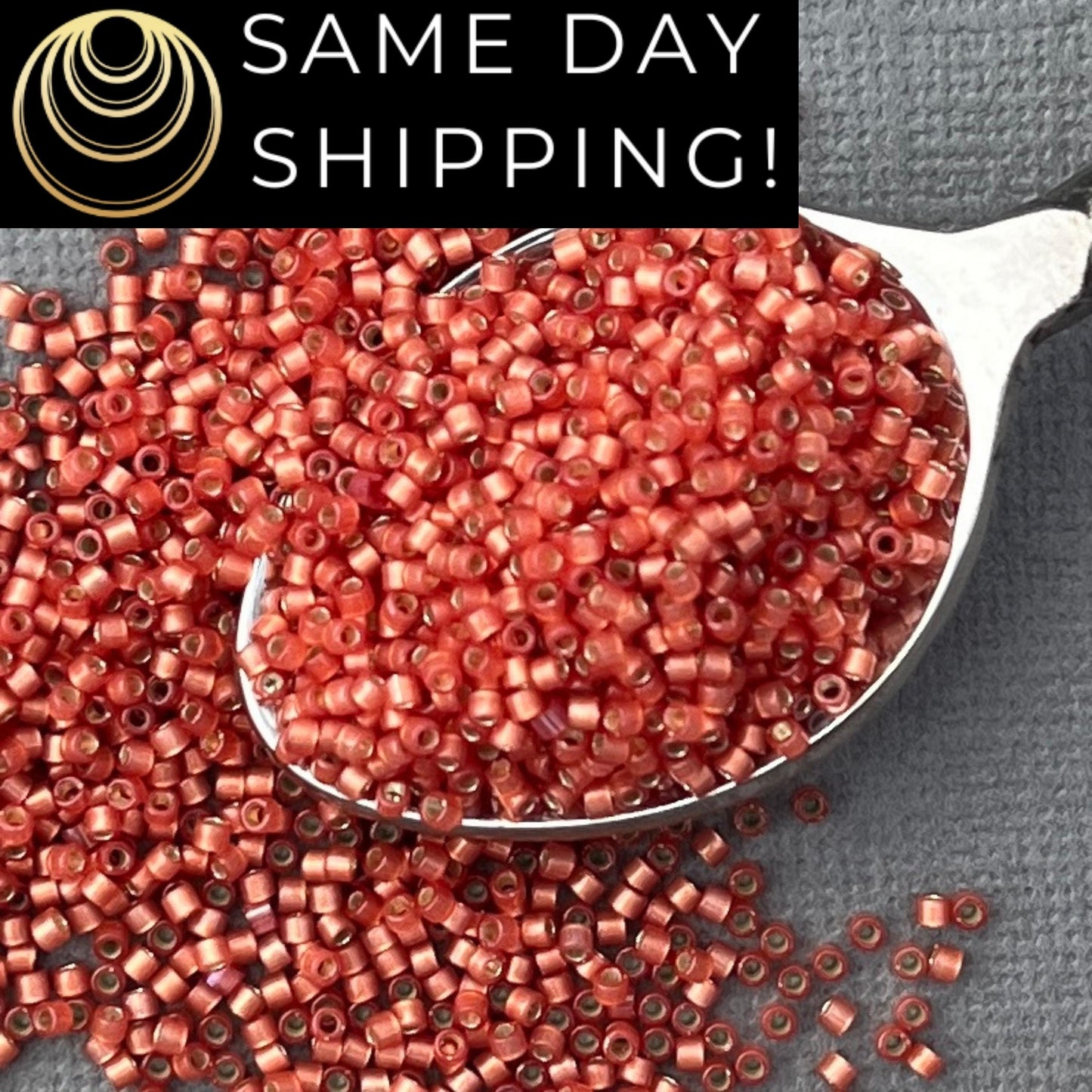 DB2178 SAME DAY SHIPPING! 1-20 Grams Miyuki 11/0 Delica Beads Duracoat Semi-Frosted Silver-Lined Dyed Papaya, Free Container