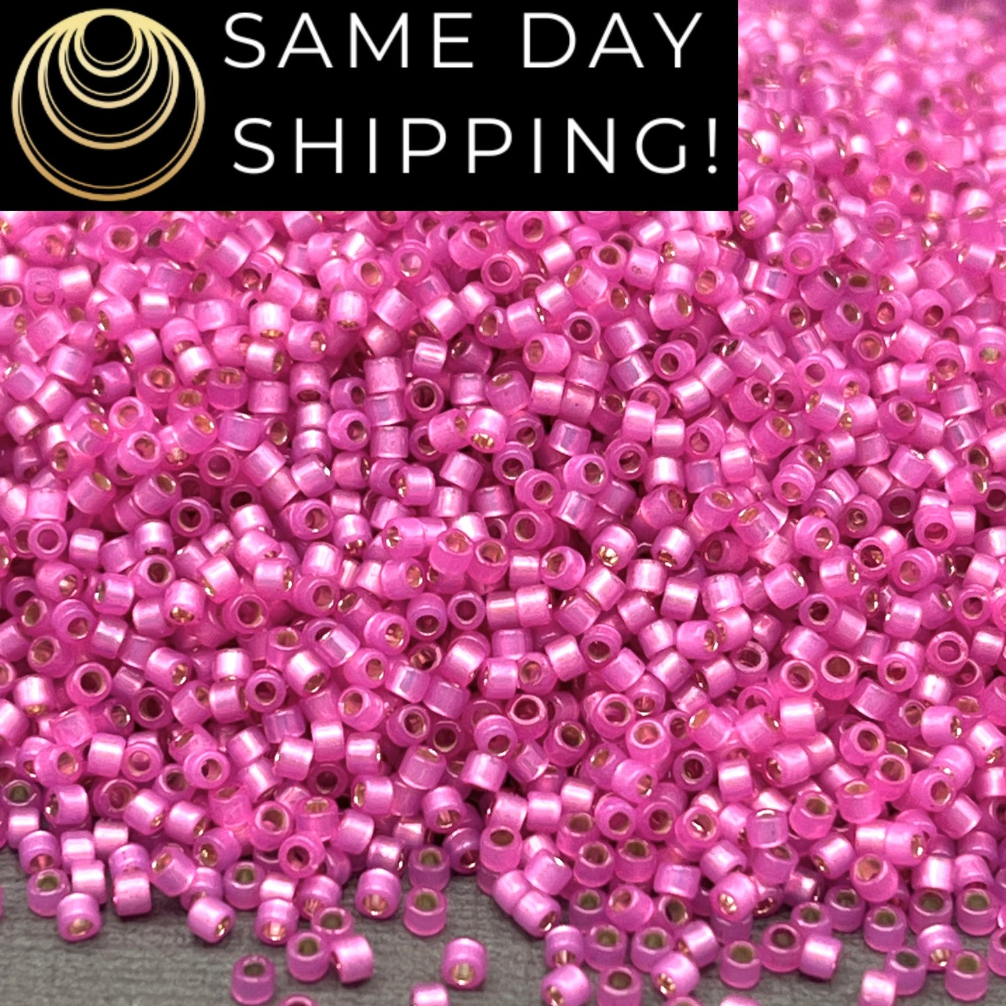 DB2174 SAME DAY SHIPPING! 1-20 Grams Miyuki 11/0 Delica Beads Duracoat Matte Silver Lined Dyed Pink Parfait-Free Container!
