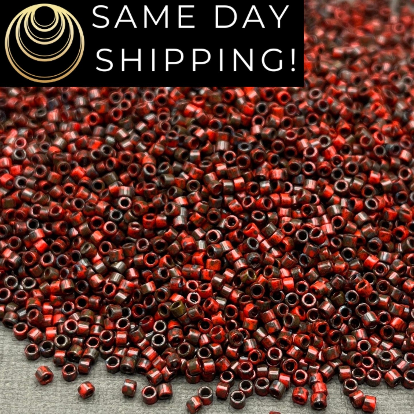 DB2263 SAME DAY SHIPPING! 1-20 Grams Miyuki 11/0 Delica Beads Opaque Red Picasso -Free Container!