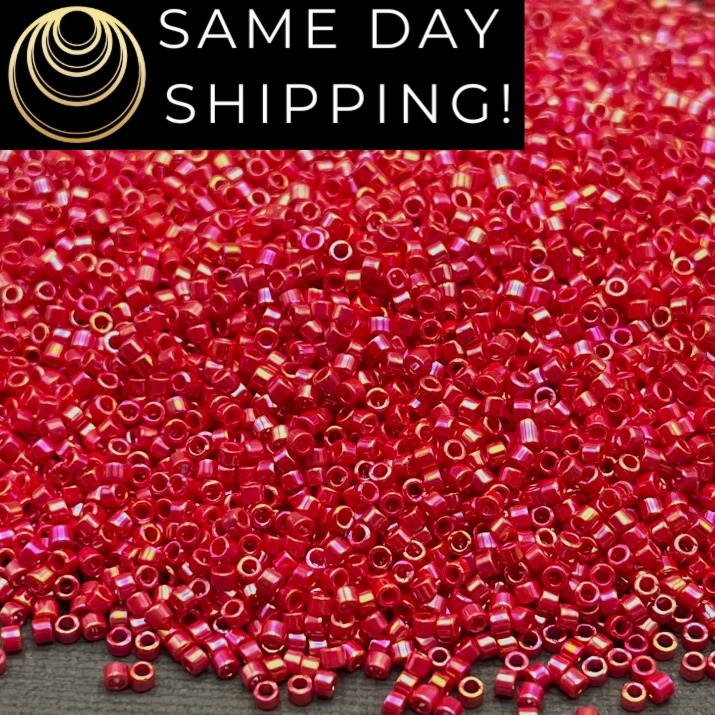 DB162 SAME DAY Shipping! 1-20 Grams Miyuki 11/0 Delica Beads Opaque Red AB Rainbow-Free Container!