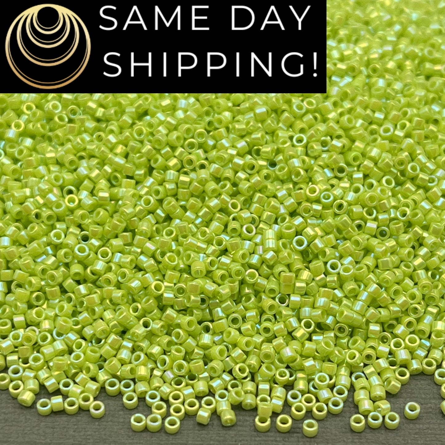 DB169 SAME DAY Shipping! 1-20 Grams Miyuki 11/0 Delica Beads Opaque Lime Green AB Rainbow -Free Container!