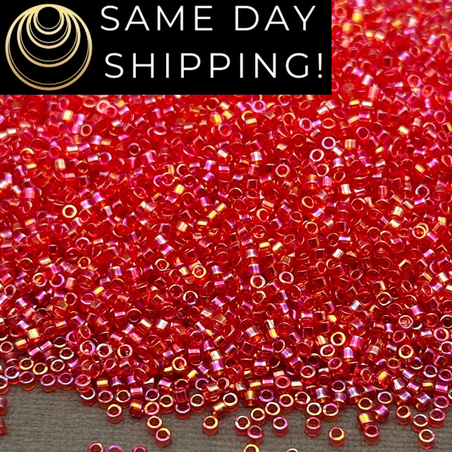 DB172 SAME DAY Shipping! 1-20 Grams Miyuki 11/0 Delica Beads Transparent Red AB Rainbow -Free Container!
