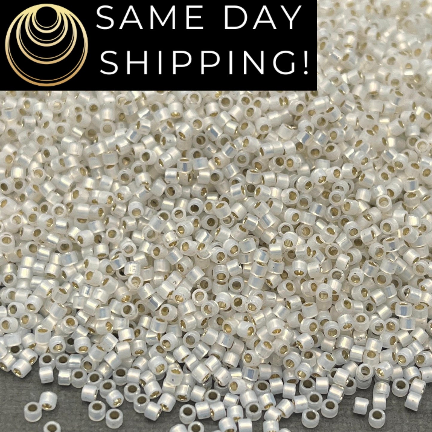 DB221 SAME DAY SHIPPING! 1-20 Grams Miyuki 11/0 Delica Beads Gilt Lined White Opal, White Cylinder Beads, Bead Weaving, Free Container!