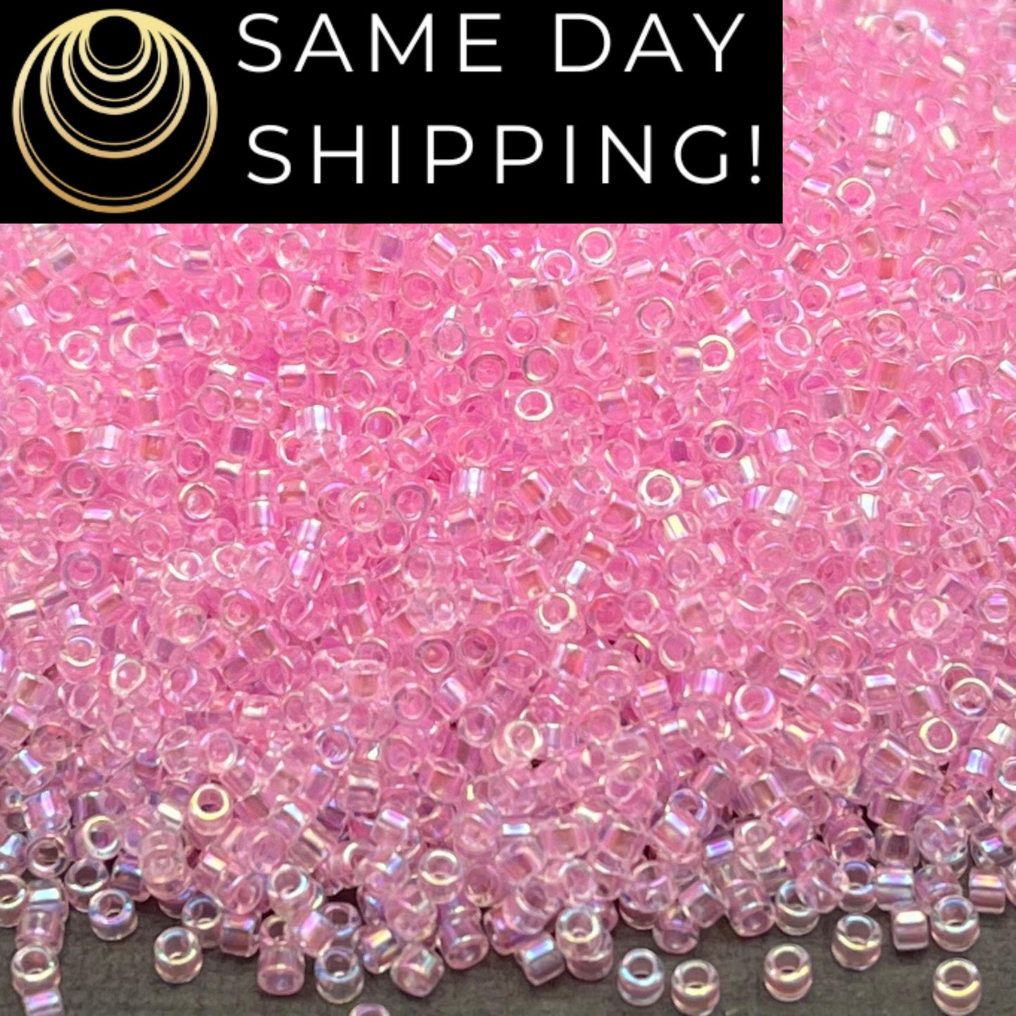 DB071 SAME DAY Shipping! 1-20 Grams Miyuki 11/0 Delica Beads Transparent Pink AB Rainbow-Free Container!