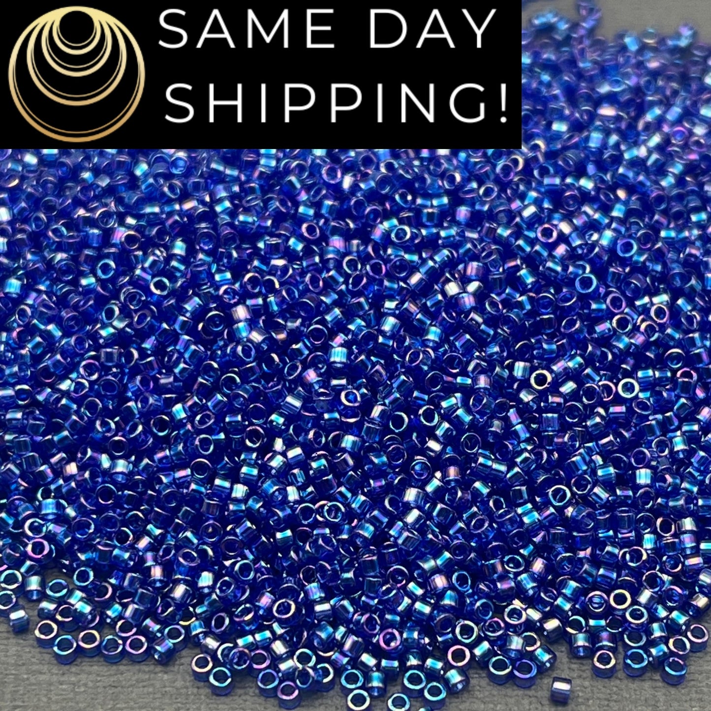 DB178 SAME DAY Shipping! 1-20 Grams Miyuki 11/0 Delica Beads Transparent Cobalt Blue AB Rainbow -Free Container!