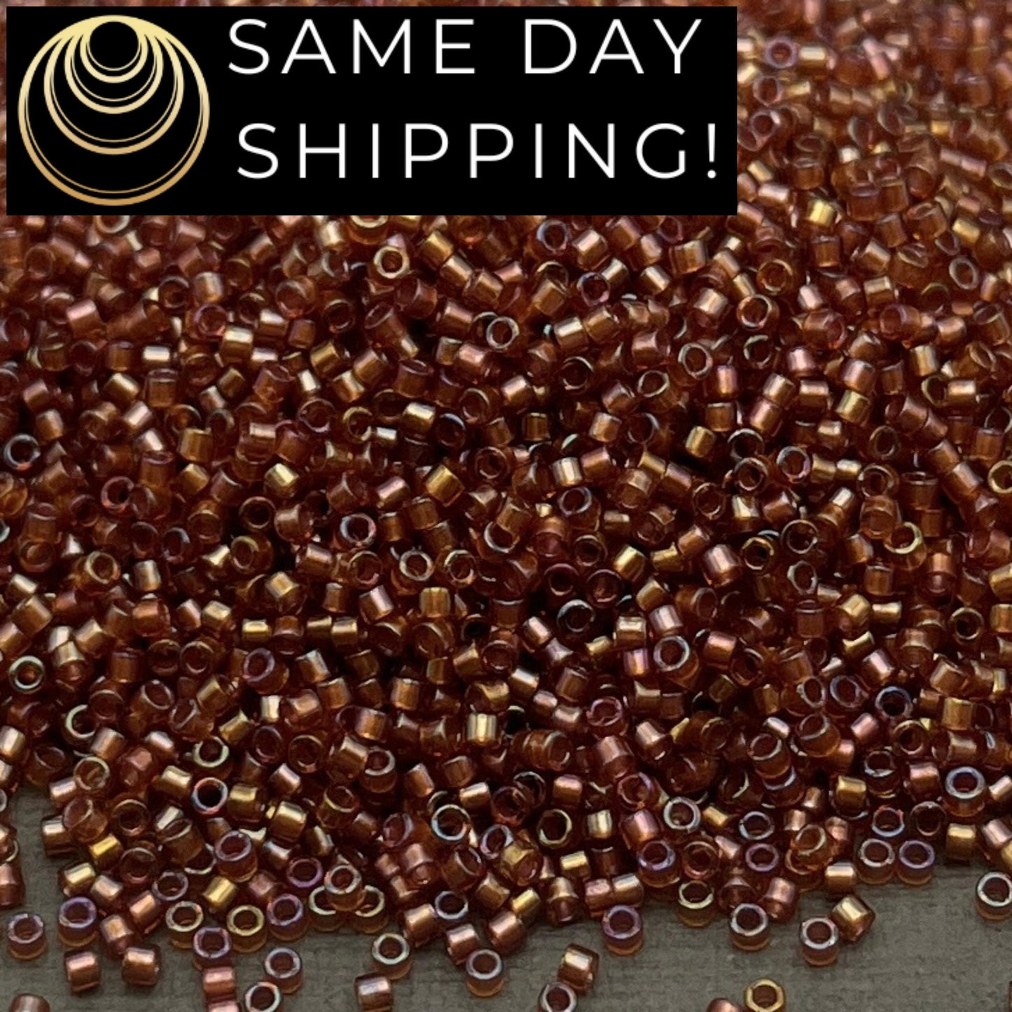 DB1736 SAME DAY SHIPPING! 1 Gram up to 20 Grams Miyuki 11/0 Delica Beads Sparkle Beige Lined Dark Topaz -Free Container!