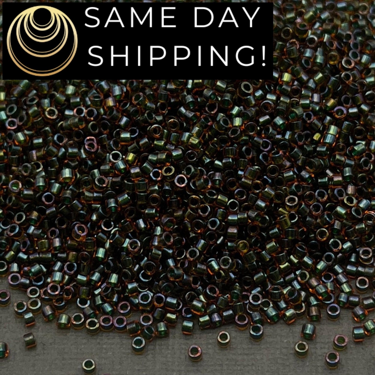 DB1741 SAME DAY Shipping! 1 Gram up to 20 Grams Miyuki 11/0 Delica Beads Olive Lined Orange AB-Free Container!