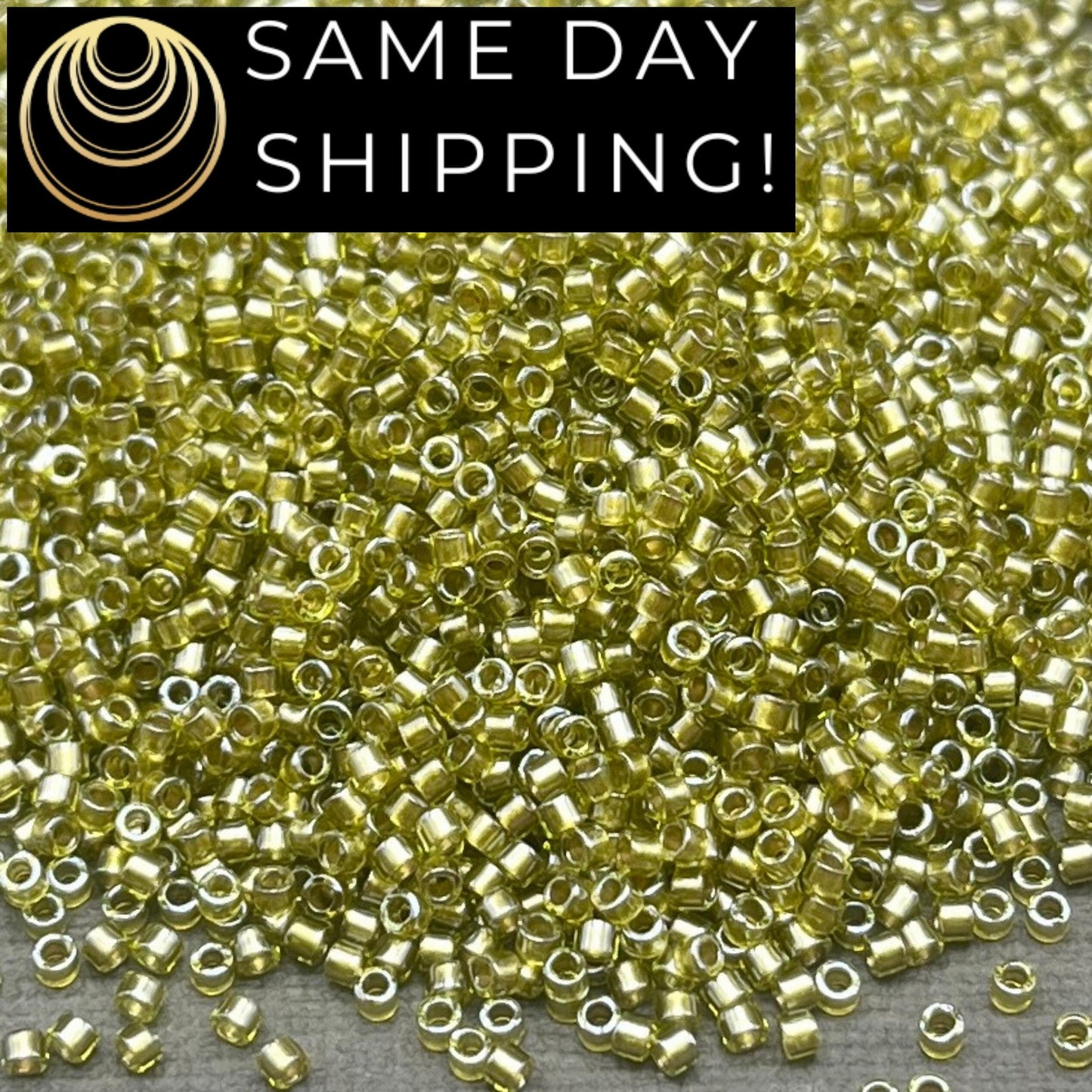 DB0908 SAME DAY SHIPPING! 1 Gram up to 20 Grams Miyuki 11/0 Delica Beads Sparkling Beige Lined Chartreuse DB908 -Free Container!