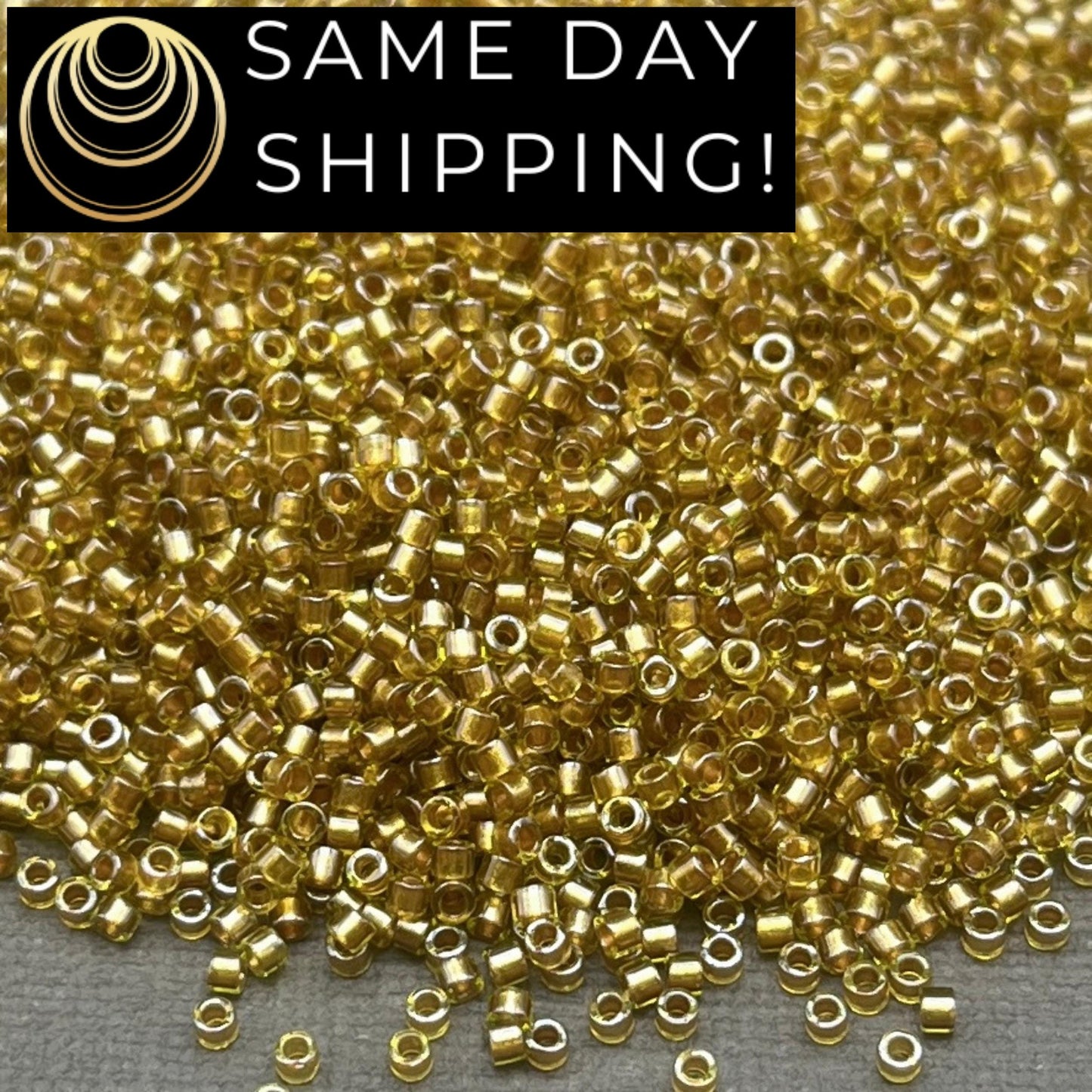 DB0909 SAME DAY SHIPPING! 1 Gram up to 20 Grams Miyuki 11/0 Delica Beads Sparkling Honey Beige Lined Chartreuse DB909 -Free Container!