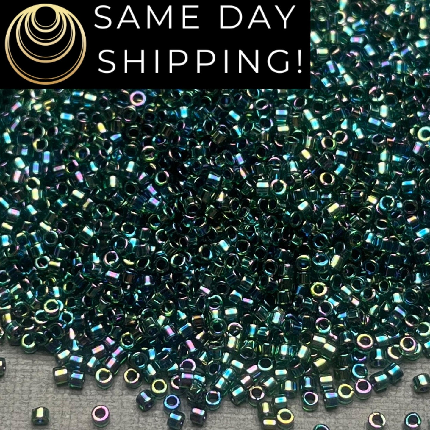 DB276 SAME DAY Shipping! 1 Gram-20 Grams Miyuki 11/0 Delica Beads Lined Emerald AB DB0276 -Free Container!