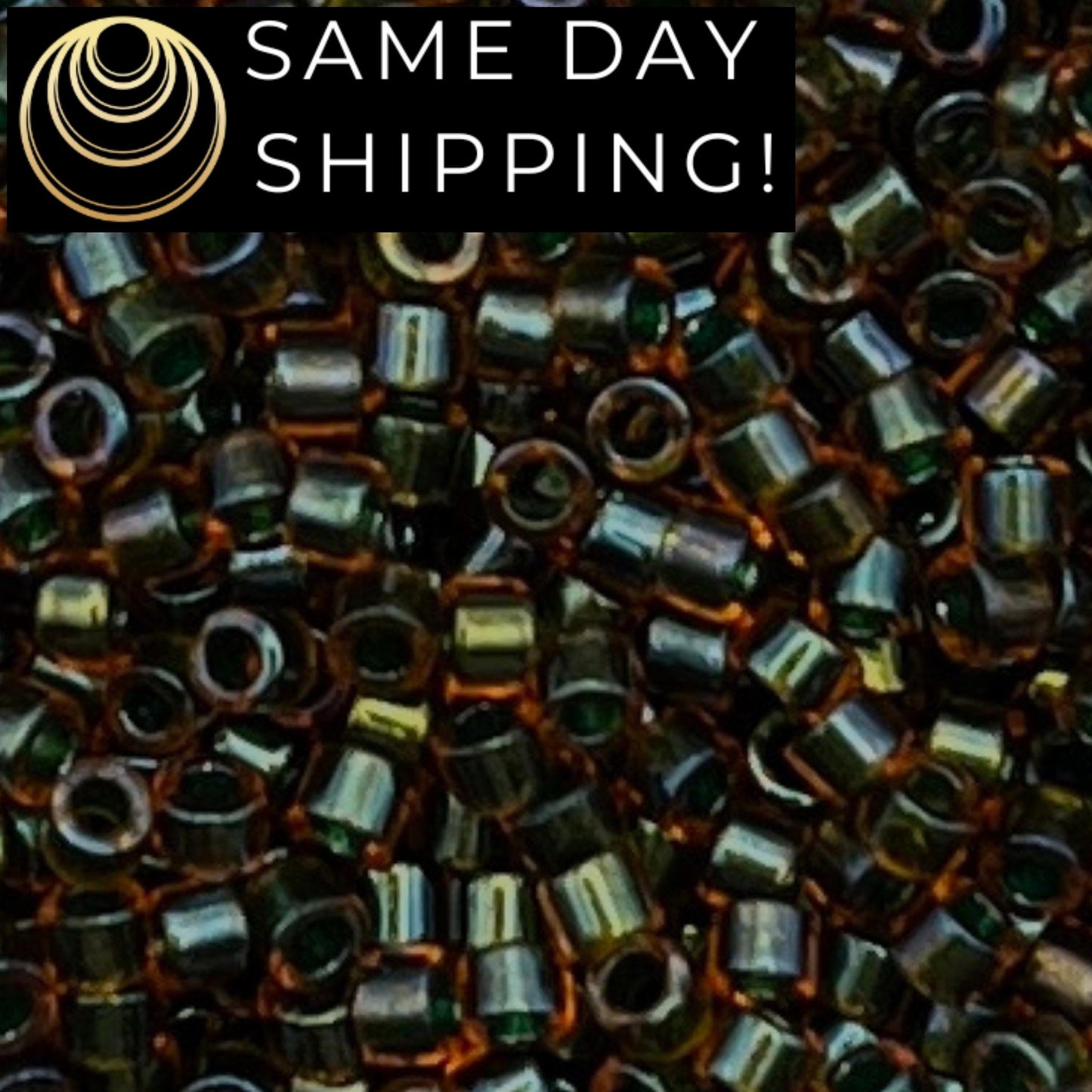 DB1741 SAME DAY Shipping! 1 Gram up to 20 Grams Miyuki 11/0 Delica Beads Olive Lined Orange AB-Free Container!